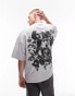 Topman extreme oversized t-shirt with front and back statue floral print in grey