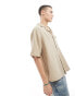 COLLUSION textured oversized revere short sleeve shirt with raw seam detail in ecru L - Chest 42 - фото #3