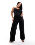 Фото #1 товара Yours wide leg velvet trousers in black