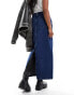 River Island patchwork denim maxi skirt in blue