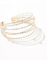 ASOS DESIGN Curve arm cuff with molten and faux pearl detail in gold tone