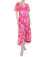 Фото #1 товара Women's Printed Flutter-Sleeve High-Low Maxi Dress