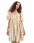 Фото #2 товара Glamorous square neck mini smock dress in beige check