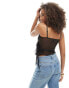 New Look ruffle trim strappy mesh cami top in black