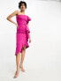 True Violet one shoulder ruffle midi dress in fuchsia