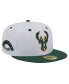 ფოტო #1 პროდუქტის Men's White/Hunter Green Milwaukee Bucks Throwback 2Tone 59FIFTY Fitted Hat