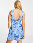 Фото #2 товара Violet Romance satin v neck mini dress in blue swirl print