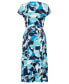 Women's Cap Sleeve A-Line Printed Midi Dress with Waist Tie