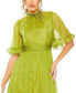 Women's Ruffled High Neck Flutter Sleeve High Low Hem Gown