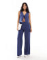 Kaiia tie front waistcoat co-ord in blue pinstripe