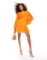 ASOS DESIGN pleated dobby chiffon wrap button detail mini dress in bright orange