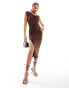 Фото #1 товара JDY cowl neck ruched midi dress in brown