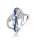 Фото #1 товара Sterling Silver Rhodium Plated with Sapphire Cubic Zirconia Criss-Cross Ring