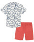 ფოტო #2 პროდუქტის Baby Boys Short Sleeve Dinosaur Print Poplin Shirt and Twill Shorts Set, 2 piece set