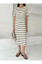 Фото #1 товара Платье Trendseninle Прямое с черно-белым полосатым узором