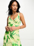 ASOS DESIGN sleeveless plunge neck burnout midi dress in green floral