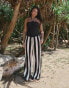 4th & Reckless x Loz Vassallo cuba knitted stripe beach trouser in black and white