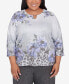 ფოტო #1 პროდუქტის Plus Size Worth Avenue Women's Beaded Split Neck Floral Shimmer Top