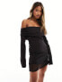 Фото #7 товара ASOS DESIGN 90s bardot mini dress with contrast mesh underlay in black