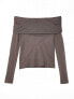 NA-KD fine knit draped neck top in light brown