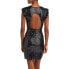 Aqua Shine Flutter Sleeve Open Back Mini Dress Black XS