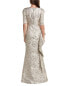 Фото #2 товара Teri Jon By Rickie Freeman Metallic Jacquard Gown Women's Beige 2