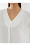 4sak60133uw 001 Kırık Beyaz Kadın Dokuma Uzun Kollu Bluz