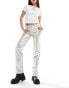 Only metallic straight leg trousers in silver