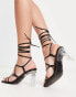 New Look tie leg clear heeled sandals in black