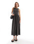 ASOS DESIGN ribbed tank midi dress with broderie skirt in charcoal grey Черный, 34 - фото #1