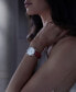 ფოტო #4 პროდუქტის Women's Swiss Automatic Master Diamond (1/20 ct. t.w.) Red Leather Strap Watch 34mm