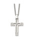 Brushed and CZ Open Cross Pendant Cable Chain Necklace