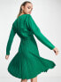 Фото #4 товара Closet London Tall wrap front pleated midi skater dress in emerald