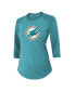 Women's Threads Tyreek Hill Aqua Miami Dolphins Name & Number Raglan 3/4 Sleeve T-shirt