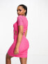 Pieces ruched side mini dress in bright pink