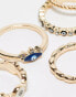 Фото #4 товара ASOS DESIGN pack of 5 rings with mixed eye design in gold tone