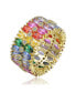 ფოტო #1 პროდუქტის Sterling Silver 14k Gold Plated Rainbow Cubic Zirconia Cluster Ring