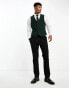 Фото #3 товара ASOS DESIGN wedding super skinny wool mix waistcoat in dark green puppytooth