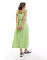 Y.A.S frill midi sundress with smock back in embroidered green gingham check Papageigrün, XS - фото #4