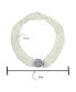 ფოტო #4 პროდუქტის Antique Art Deco Style Wide Statement Bridal Four Multi Strand White Freshwater Cultured Pearl Necklace For Women Floral Clasp Silver Plated Brass