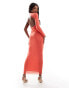 Фото #4 товара ASOS DESIGN mesh wrap around one shoulder midi dress with gauged skirt in coral