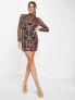 ASOS DESIGN ergonomic embellished mini dress in chocolate