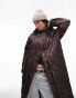 Topshop leopard long nylon coat with cord collar in multi