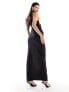 Фото #5 товара Vesper monochrome contrast satin thigh spilt maxi dress in black