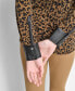 ფოტო #4 პროდუქტის Women's Animal-Print Knot-Front Faux-Leather-Trimmed Collared Top