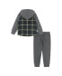 ფოტო #2 პროდუქტის Toddler/Child Boys Green Plaid Hooded Flannel Button-down Set