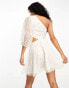 ASOS DESIGN embellished organza asymmetric one sleeve mini dress in white