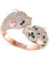 EFFY® Diamond (1-1/20 ct. t.w.) & Emerald (1/20 ct. t.w.) Double Panther Head Ring in 14k Rose Gold