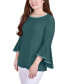 Women's Long Bell Sleeve Tunic with Stone Details Top