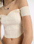 Фото #4 товара Bershka sweetheart neckline bardot ribbed knit top in cream